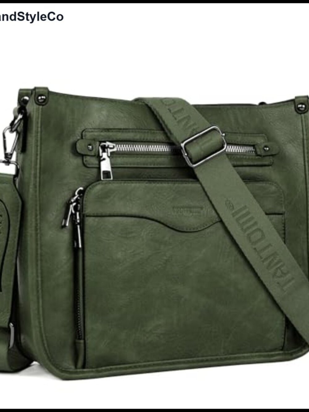 Vegan Leather Crossbody Bag Satchel Multi-Pocket Wide Strap